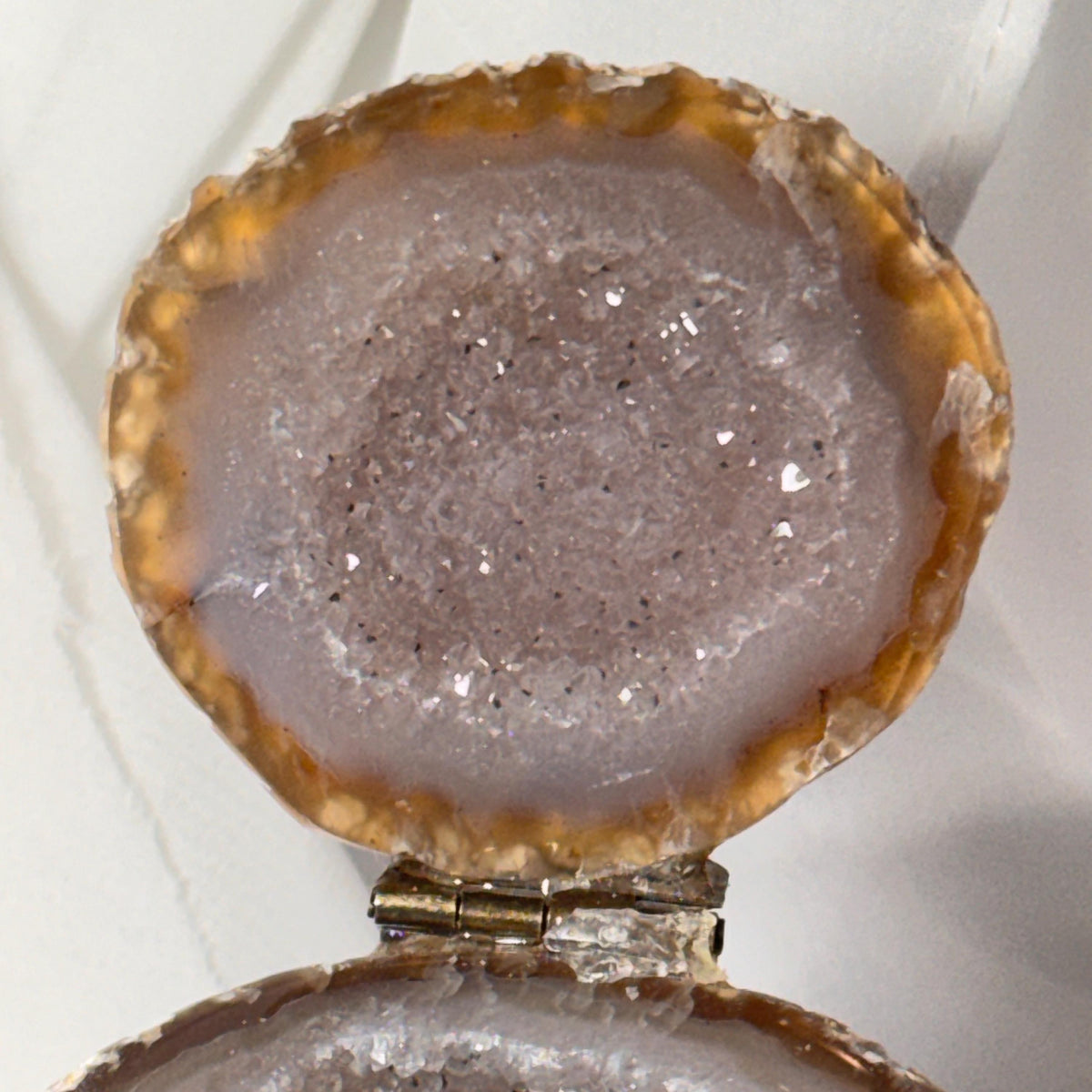 [shopname] - Brazilian Geode Ring Box with Sparkling Druzy Crystal Interior — Natural Agate Proposal Box, rock decor