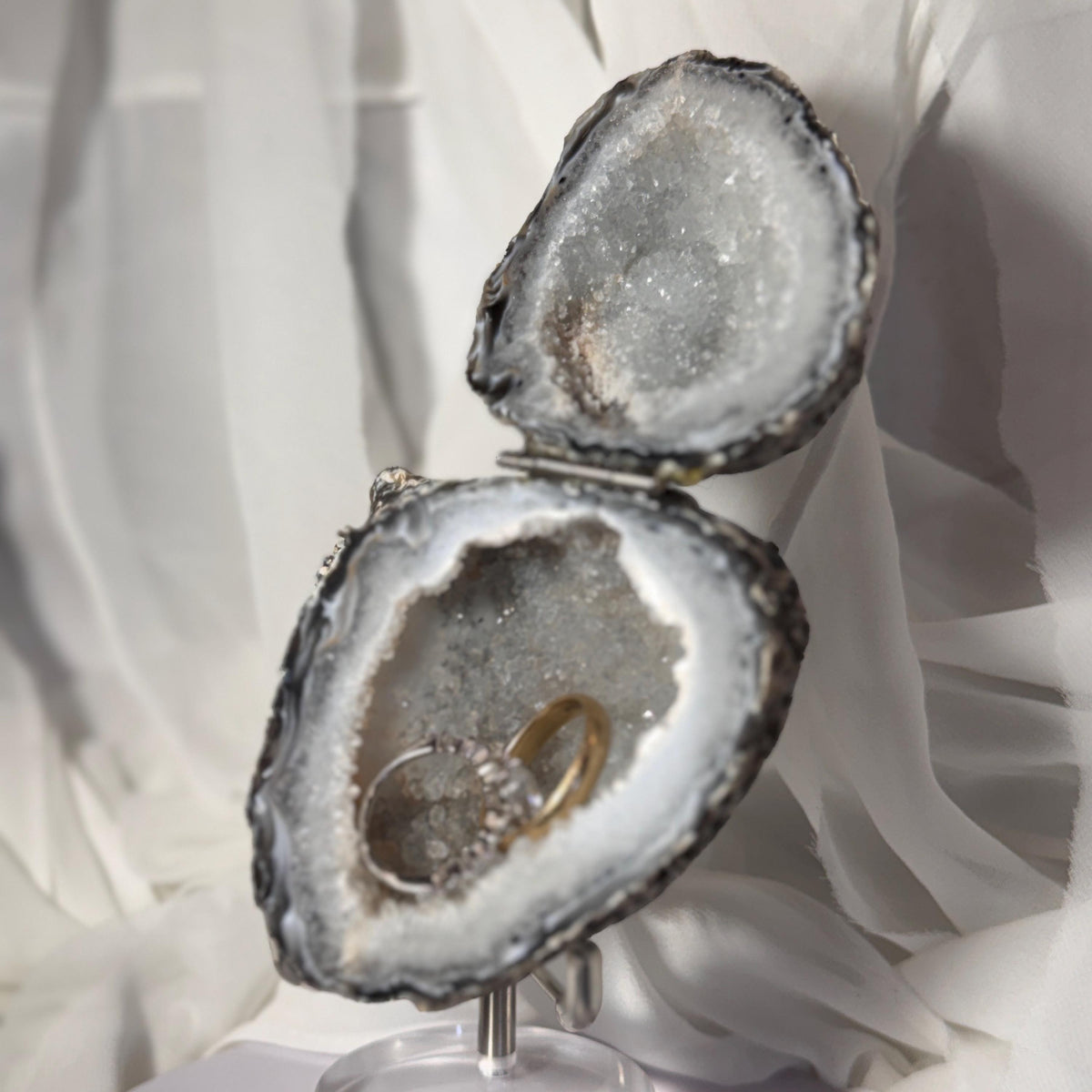 [shopname] - One-of-a-Kind Druzy Geode Ring Box — Natural Brazilian Agate Proposal Keepsake, rock decor
