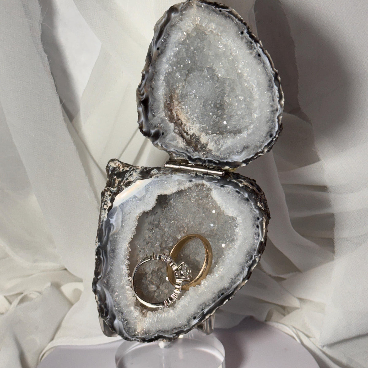 [shopname] - One-of-a-Kind Druzy Geode Ring Box — Natural Brazilian Agate Proposal Keepsake, rock decor