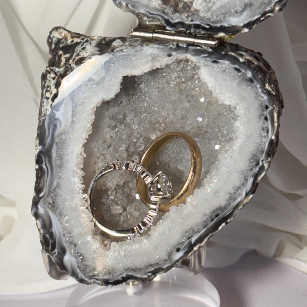 [shopname] - One-of-a-Kind Druzy Geode Ring Box — Natural Brazilian Agate Proposal Keepsake, rock decor