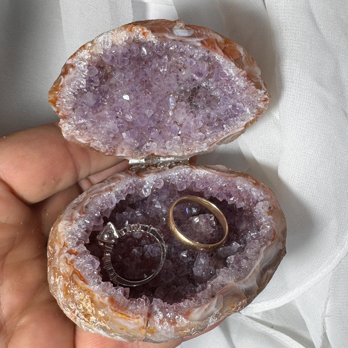 [shopname] - One-of-a-Kind Amethyst Druzy Geode Ring Box — Natural Brazilian Agate Proposal Keepsake, rock decor