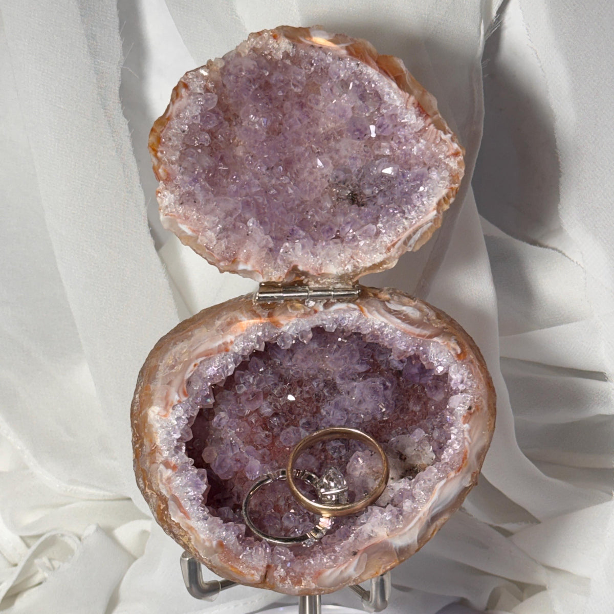 [shopname] - One-of-a-Kind Amethyst Druzy Geode Ring Box — Natural Brazilian Agate Proposal Keepsake, rock decor