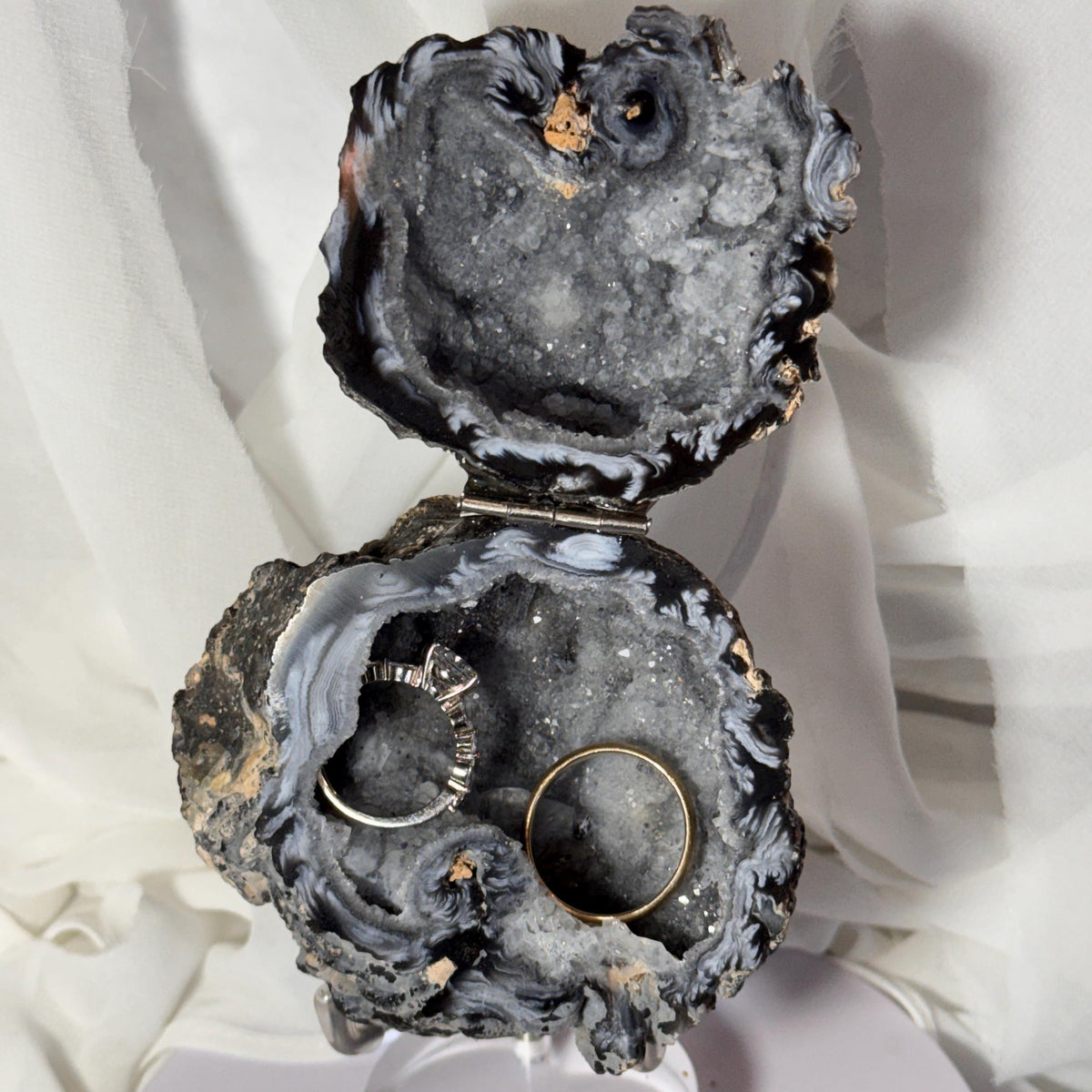 [shopname] - One-of-a-Kind Druzy Geode Ring Box — Natural Brazilian Agate Proposal Keepsake, rock decor
