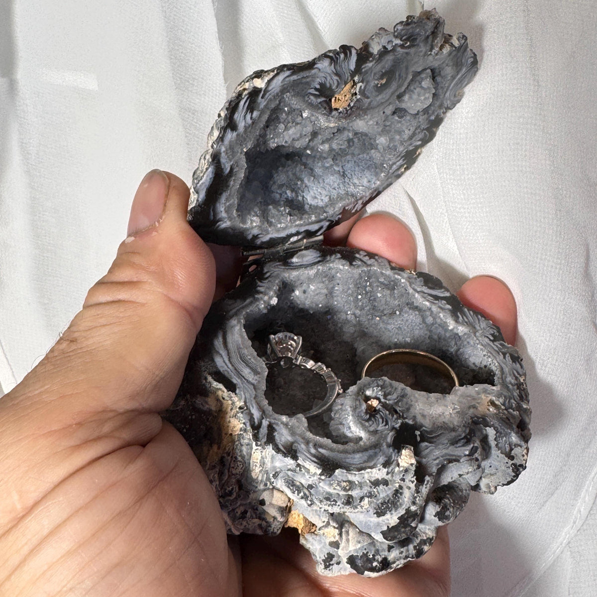[shopname] - One-of-a-Kind Druzy Geode Ring Box — Natural Brazilian Agate Proposal Keepsake, rock decor