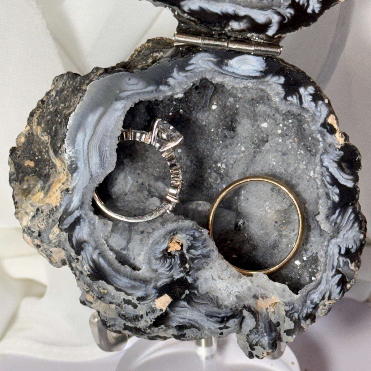[shopname] - One-of-a-Kind Druzy Geode Ring Box — Natural Brazilian Agate Proposal Keepsake, rock decor