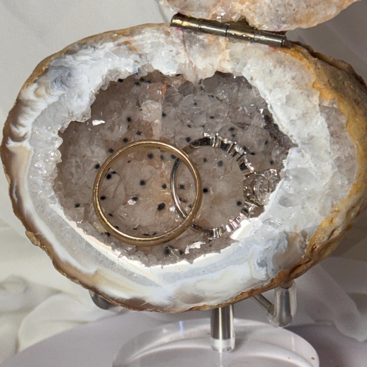 [shopname] - One-of-a-Kind Druzy Geode Ring Box — Natural Brazilian Agate Proposal Keepsake, rock decor