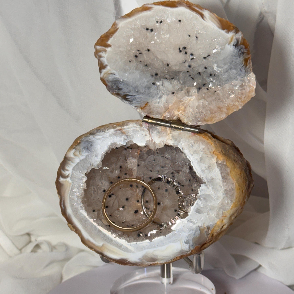 [shopname] - One-of-a-Kind Druzy Geode Ring Box — Natural Brazilian Agate Proposal Keepsake, rock decor