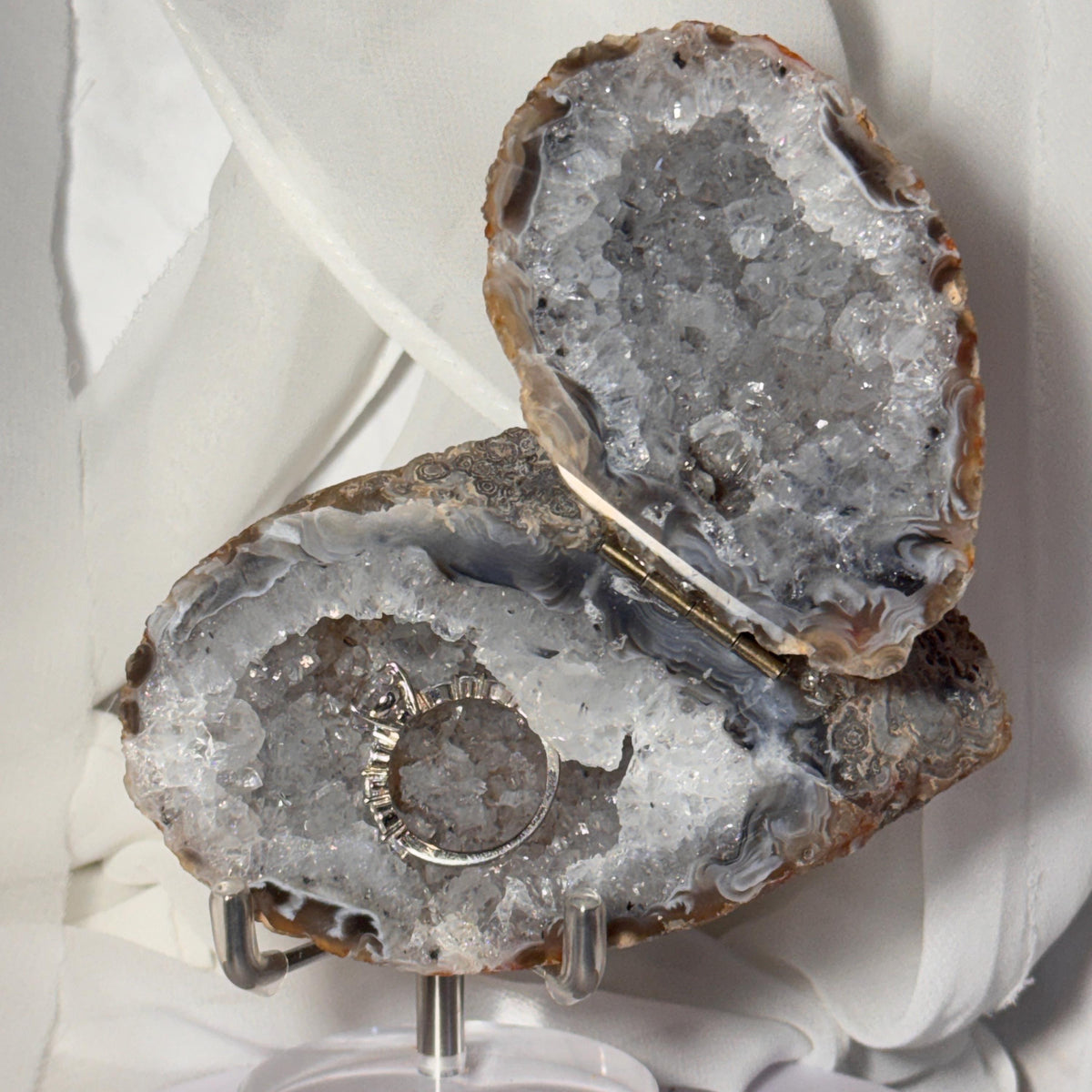 [shopname] - One-of-a-Kind Druzy Geode Ring Box — Natural Brazilian Agate Proposal Keepsake, rock decor