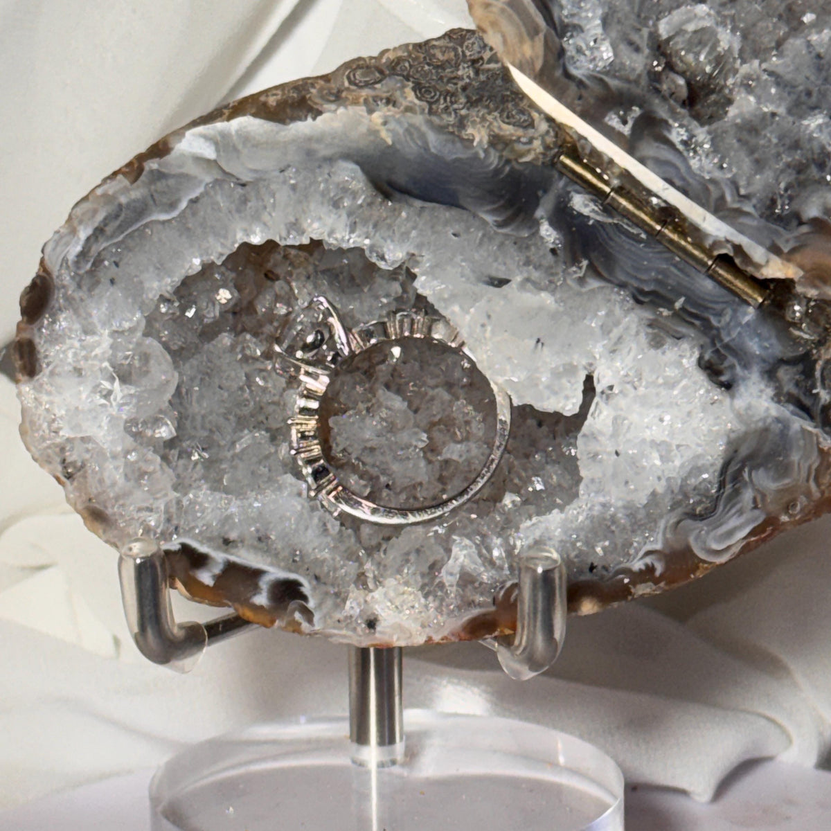 [shopname] - One-of-a-Kind Druzy Geode Ring Box — Natural Brazilian Agate Proposal Keepsake, rock decor
