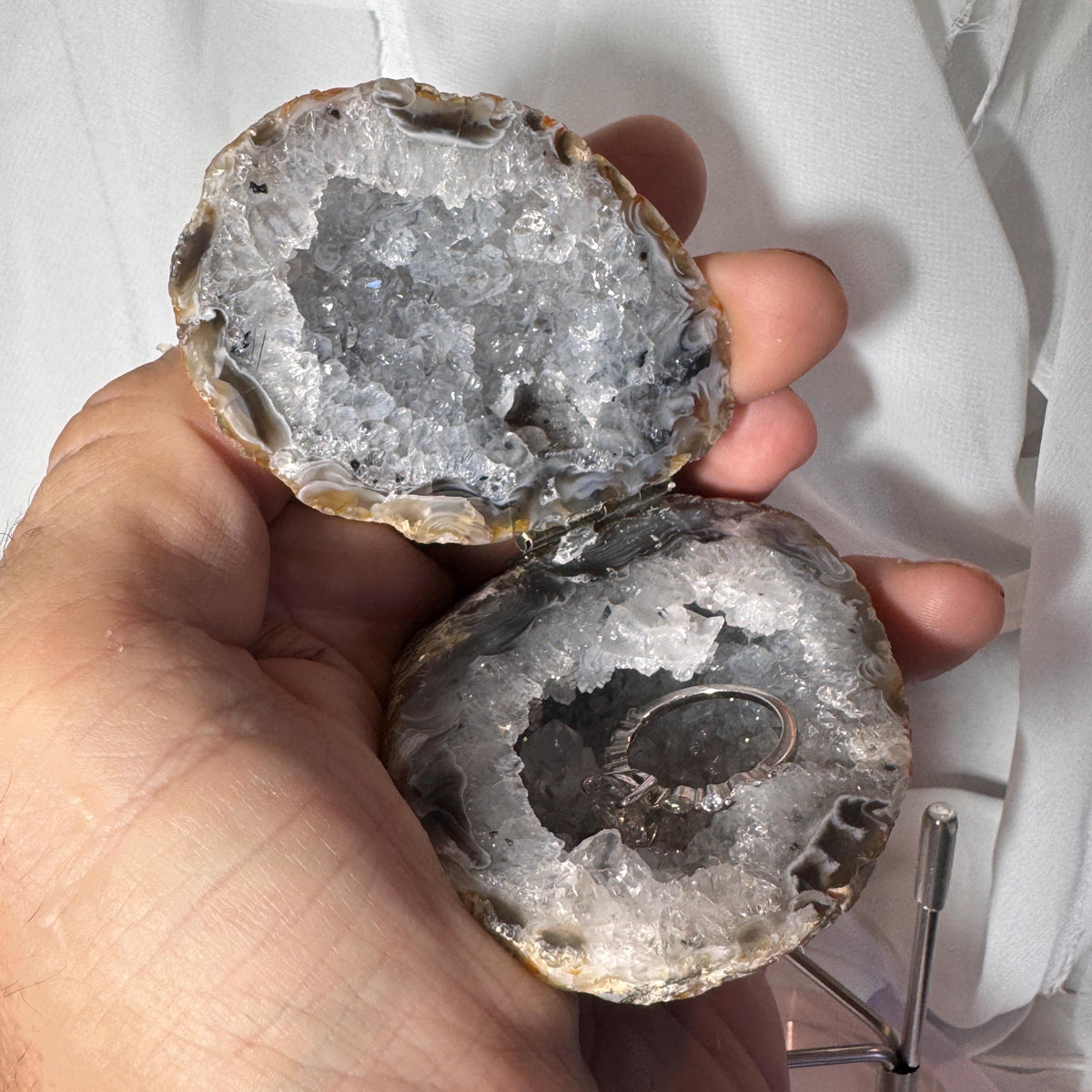[shopname] - One-of-a-Kind Druzy Geode Ring Box — Natural Brazilian Agate Proposal Keepsake, rock decor