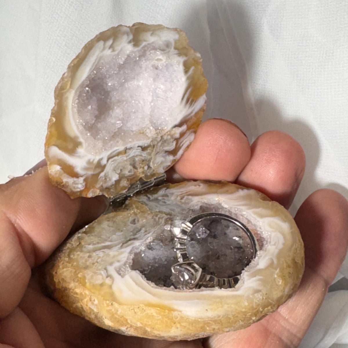[shopname] - One-of-a-Kind Druzy Geode Ring Box — Natural Brazilian Agate Proposal Keepsake, rock decor