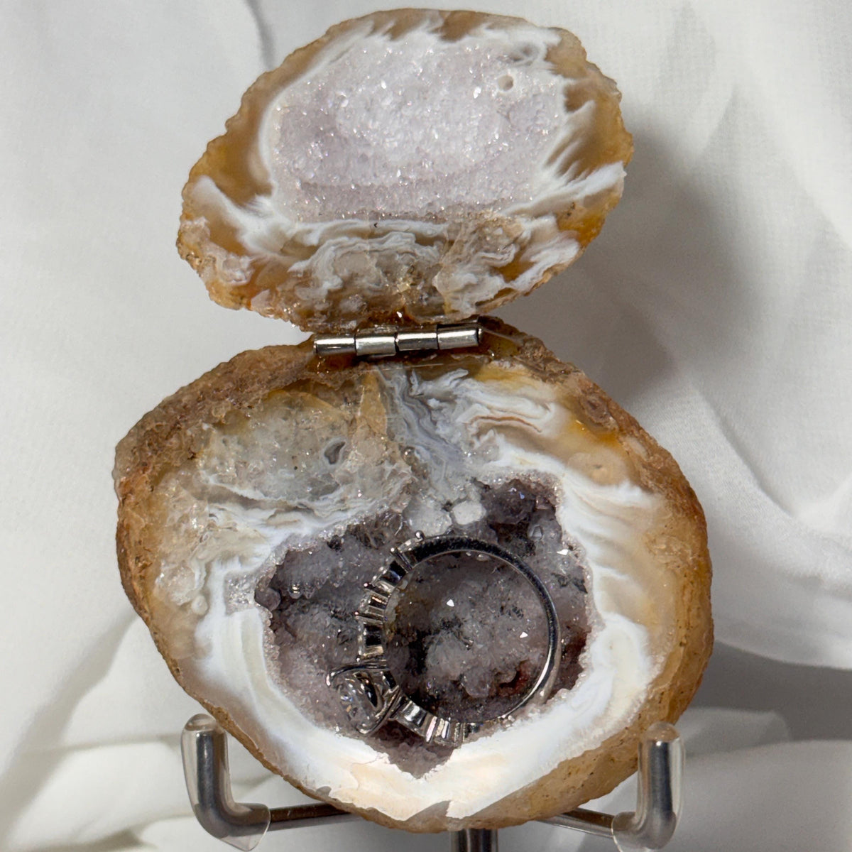 [shopname] - One-of-a-Kind Druzy Geode Ring Box — Natural Brazilian Agate Proposal Keepsake, rock decor