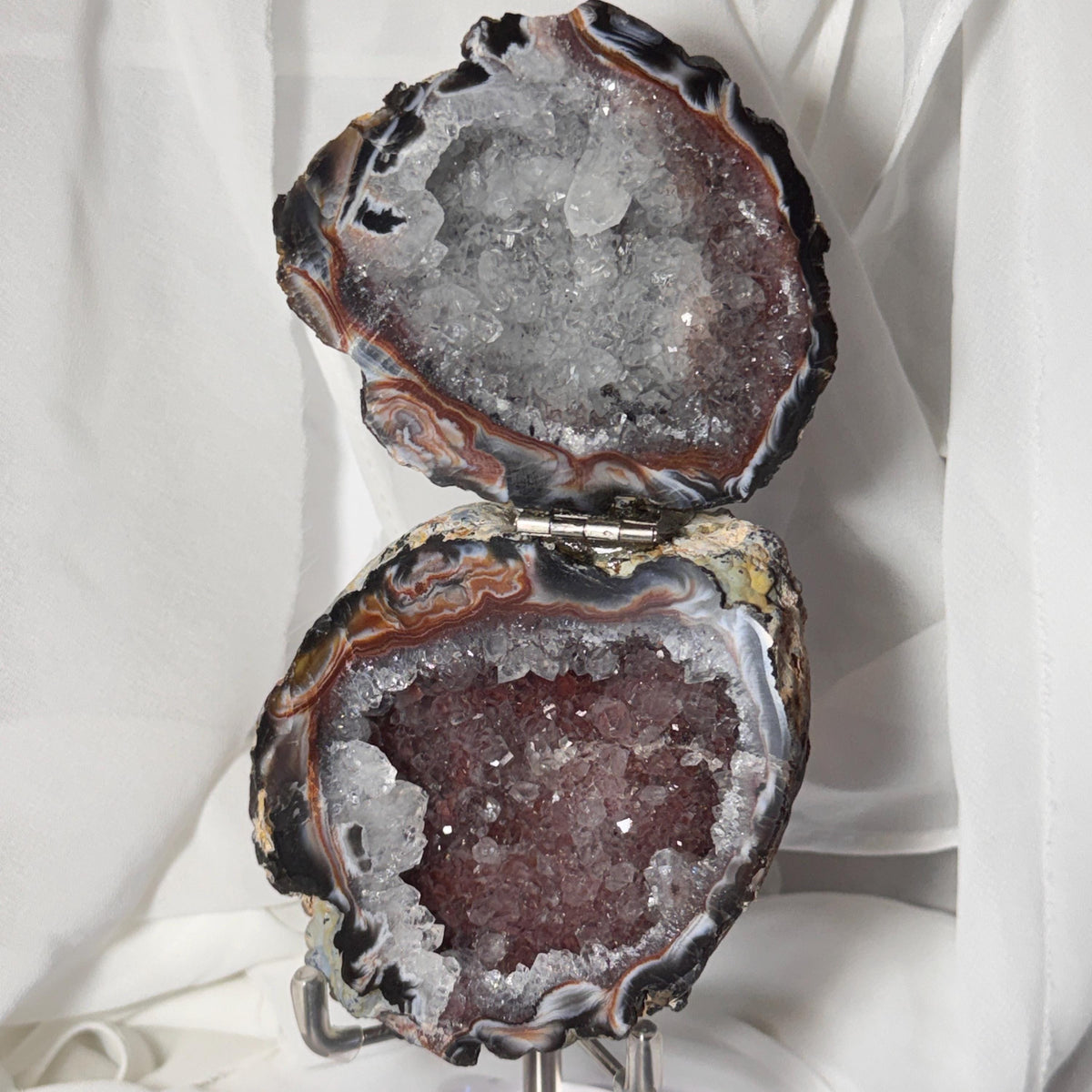 [shopname] - Brazilian Geode Ring Box with Sparkling Druzy Crystal Interior — Natural Agate Proposal Box, rock decor