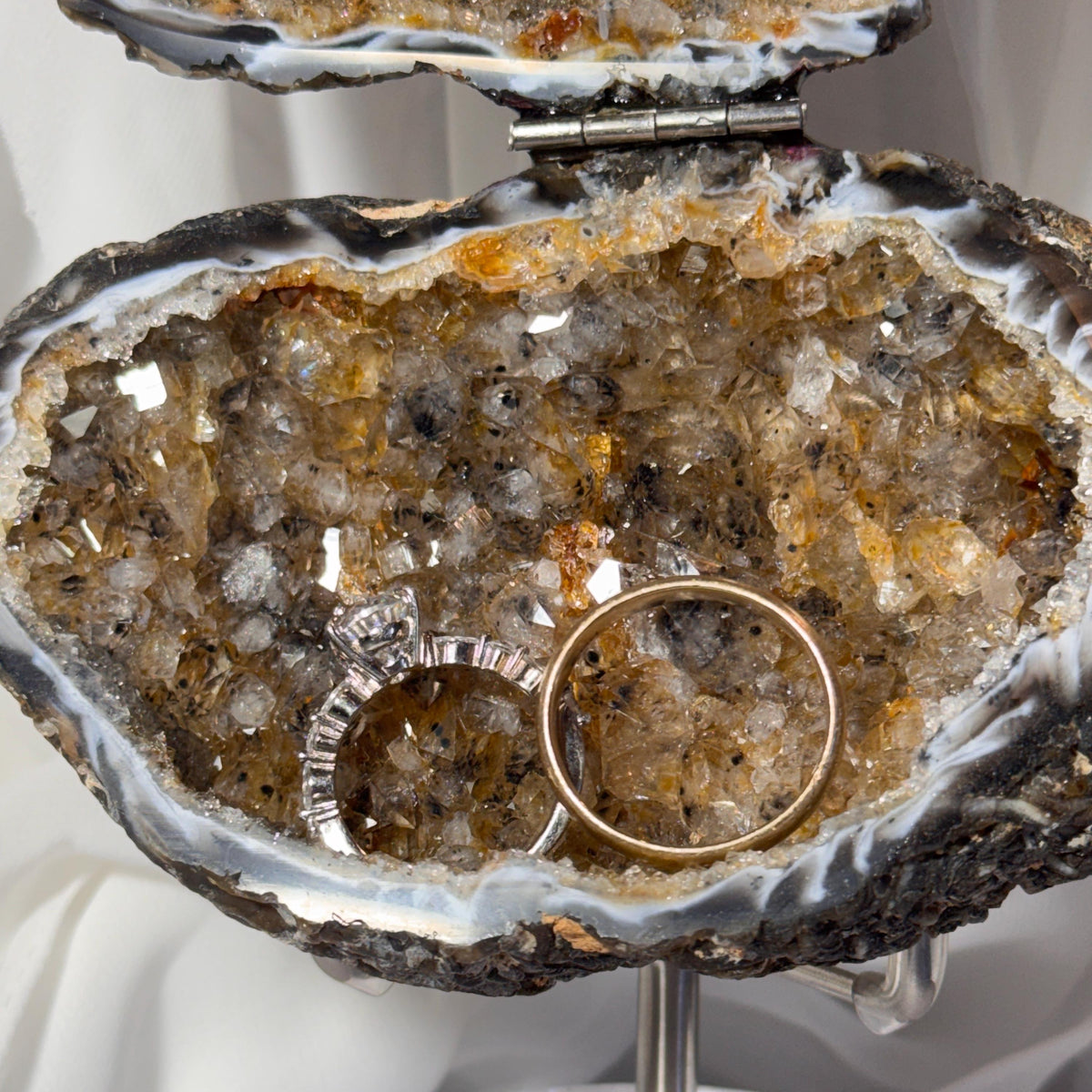 [shopname] - One-of-a-Kind Citrine Druzy Geode Ring Box — Natural Brazilian Agate Proposal Keepsake, rock decor