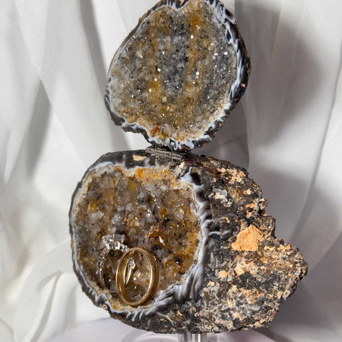 [shopname] - One-of-a-Kind Citrine Druzy Geode Ring Box — Natural Brazilian Agate Proposal Keepsake, rock decor