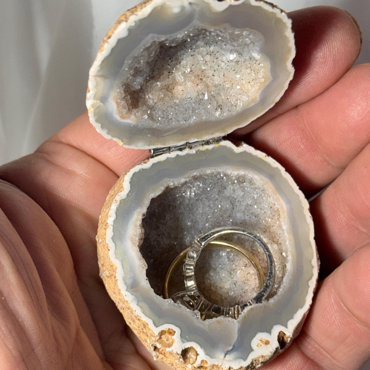 [shopname] - One-of-a-Kind Druzy Geode Ring Box — Natural Brazilian Agate Proposal Keepsake, rock decor