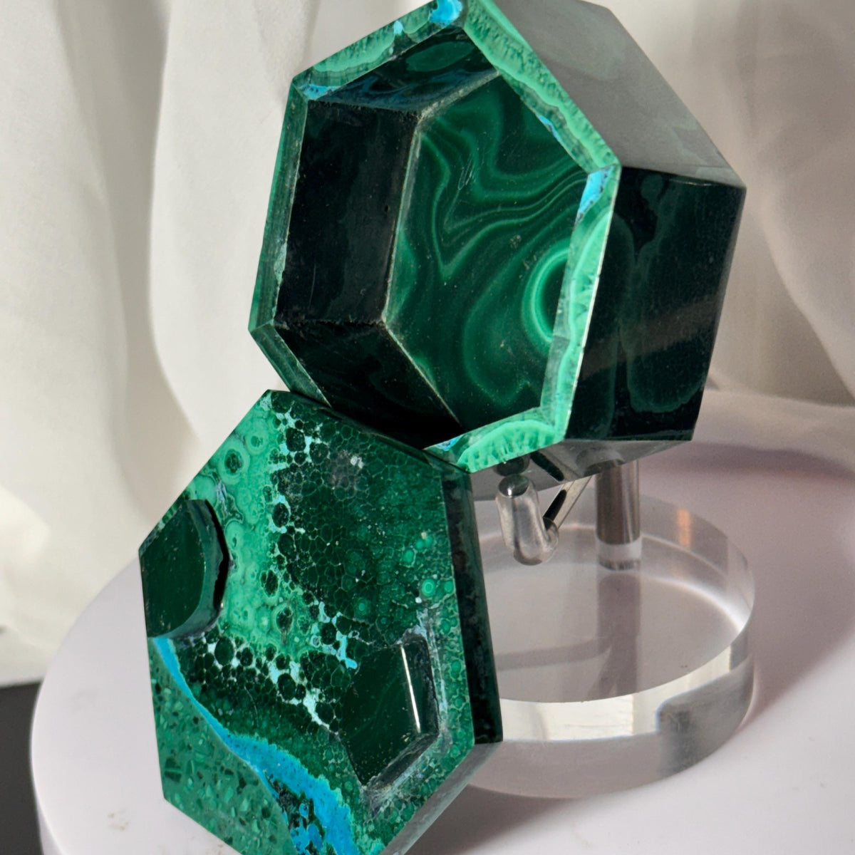 [shopname] - Natural Malachite Trinket Box — Handcarved Stone Jewelry & Ring Box, Hexagon Design, rock decor