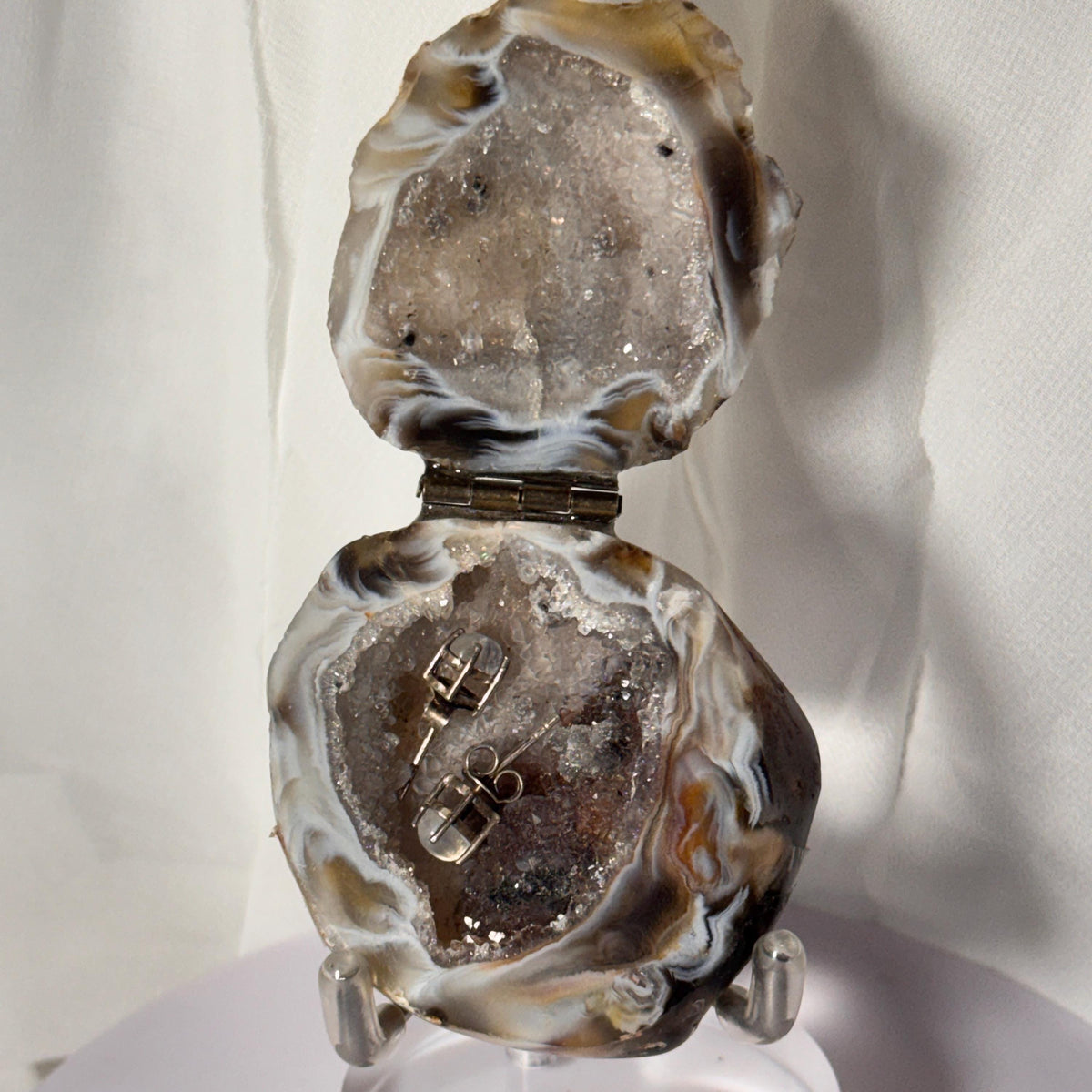 [shopname] - Natural Geode Trinket Box — Small Hinged Stone Box for Earrings & Jewelry, rock decor