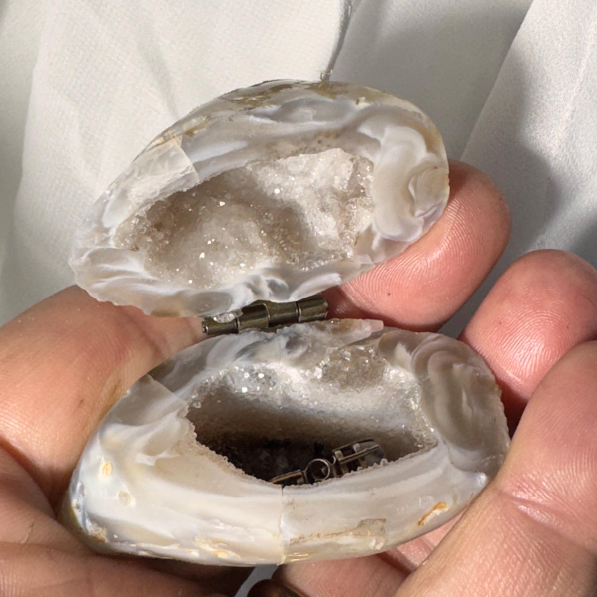 [shopname] - Natural Geode Trinket Box — Small Hinged Stone Box for Earrings & Jewelry, rock decor