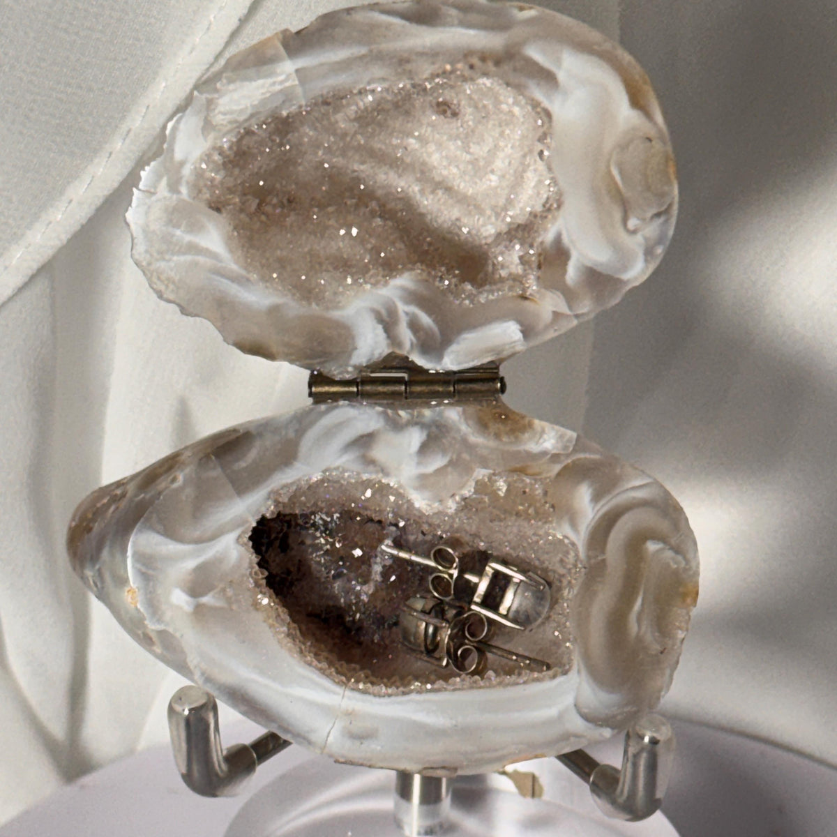 [shopname] - Natural Geode Trinket Box — Small Hinged Stone Box for Earrings & Jewelry, rock decor