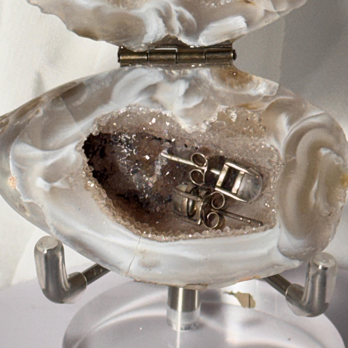 [shopname] - Natural Geode Trinket Box — Small Hinged Stone Box for Earrings & Jewelry, rock decor