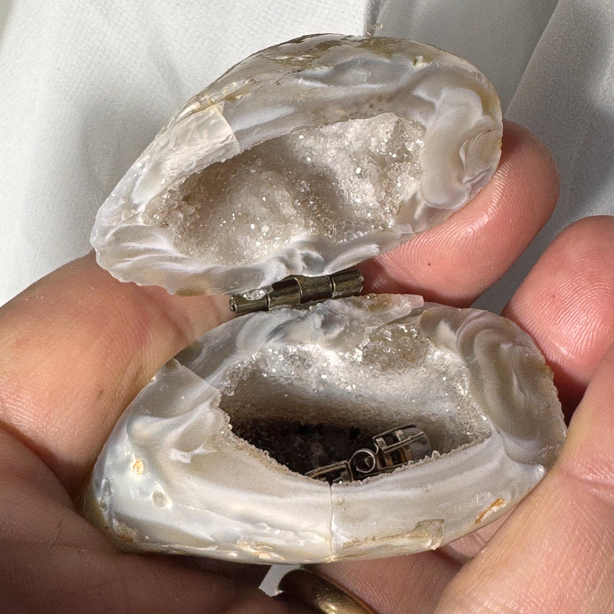 [shopname] - Natural Geode Trinket Box — Small Hinged Stone Box for Earrings & Jewelry, rock decor