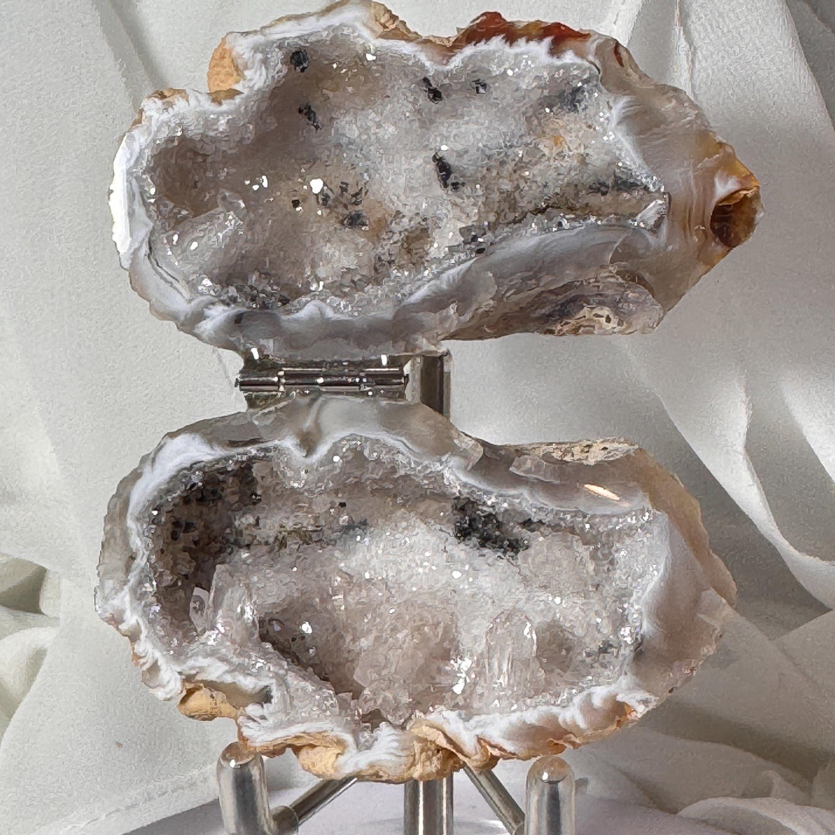 [shopname] - Brazilian Geode Ring Box with Sparkling Druzy Crystal Interior — Natural Agate Proposal Box, rock decor