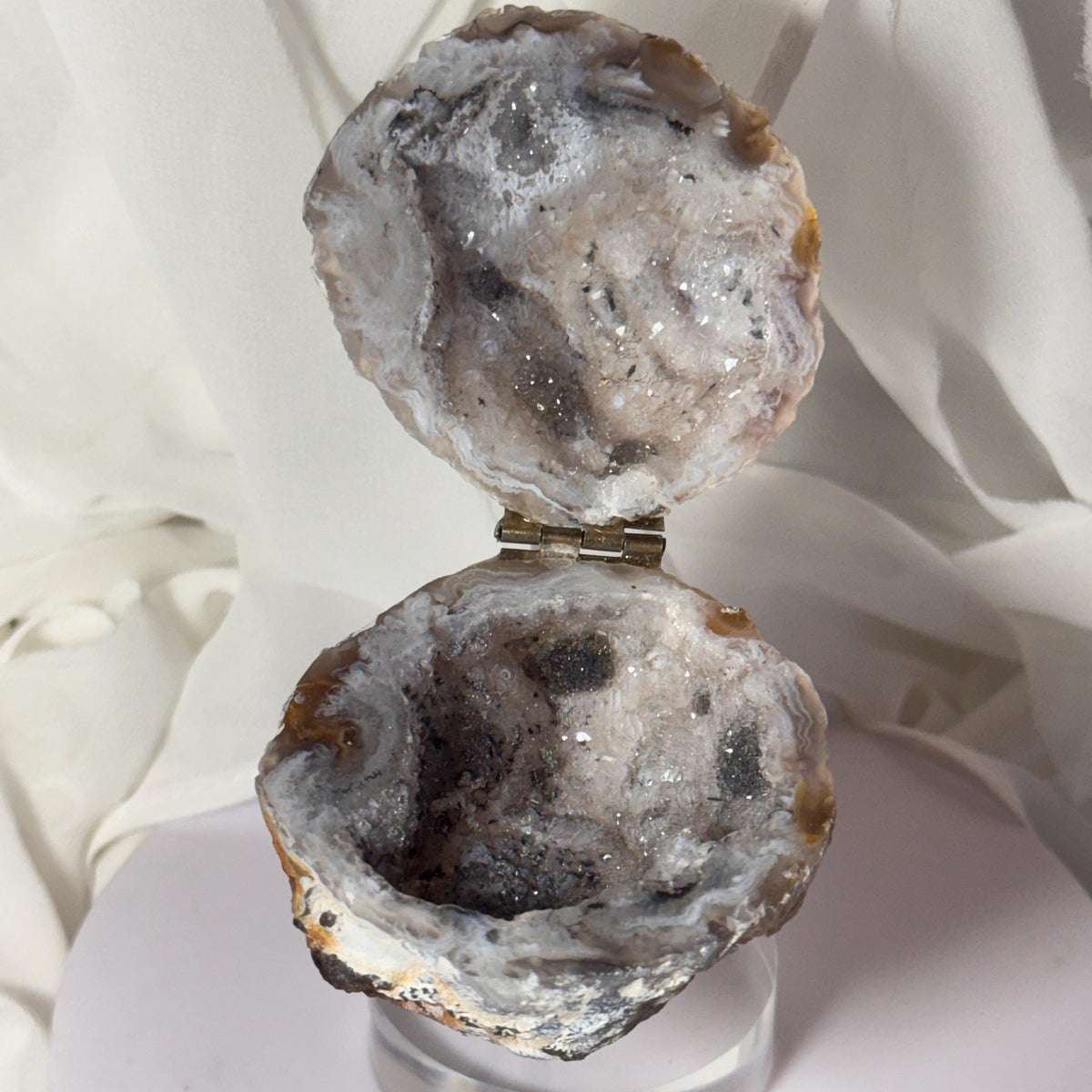 [shopname] - Brazilian Geode Ring Box with Sparkling Druzy Crystal Interior — Natural Agate Proposal Box, rock decor