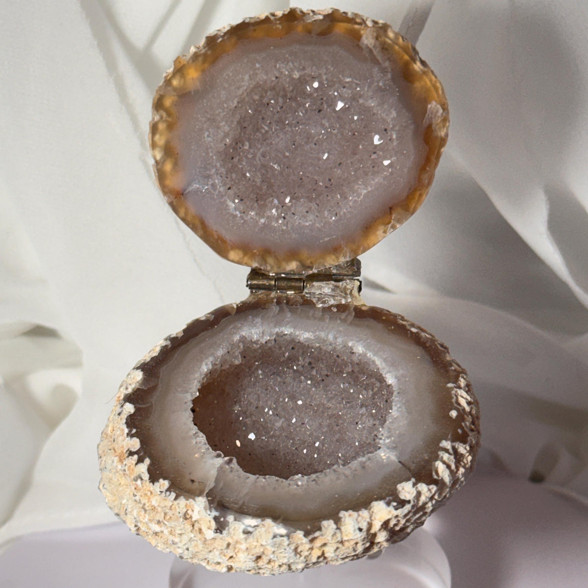 [shopname] - Brazilian Geode Ring Box with Sparkling Druzy Crystal Interior — Natural Agate Proposal Box, rock decor