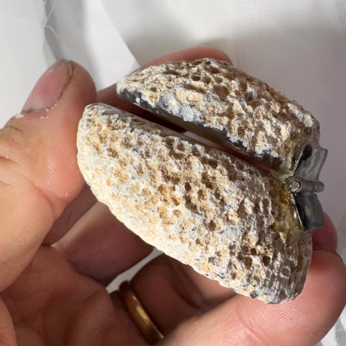 [shopname] - Brazilian Geode Ring Box with Sparkling Druzy Crystal Interior — Natural Agate Proposal Box, rock decor