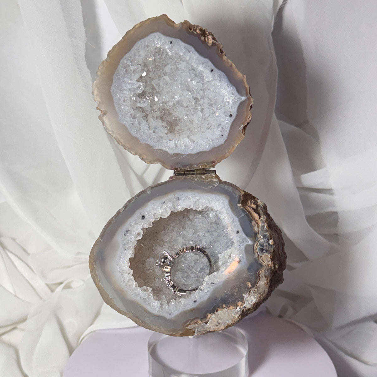 [shopname] - One-of-a-Kind Druzy Geode Ring Box — Natural Brazilian Agate Proposal Keepsake, rock decor