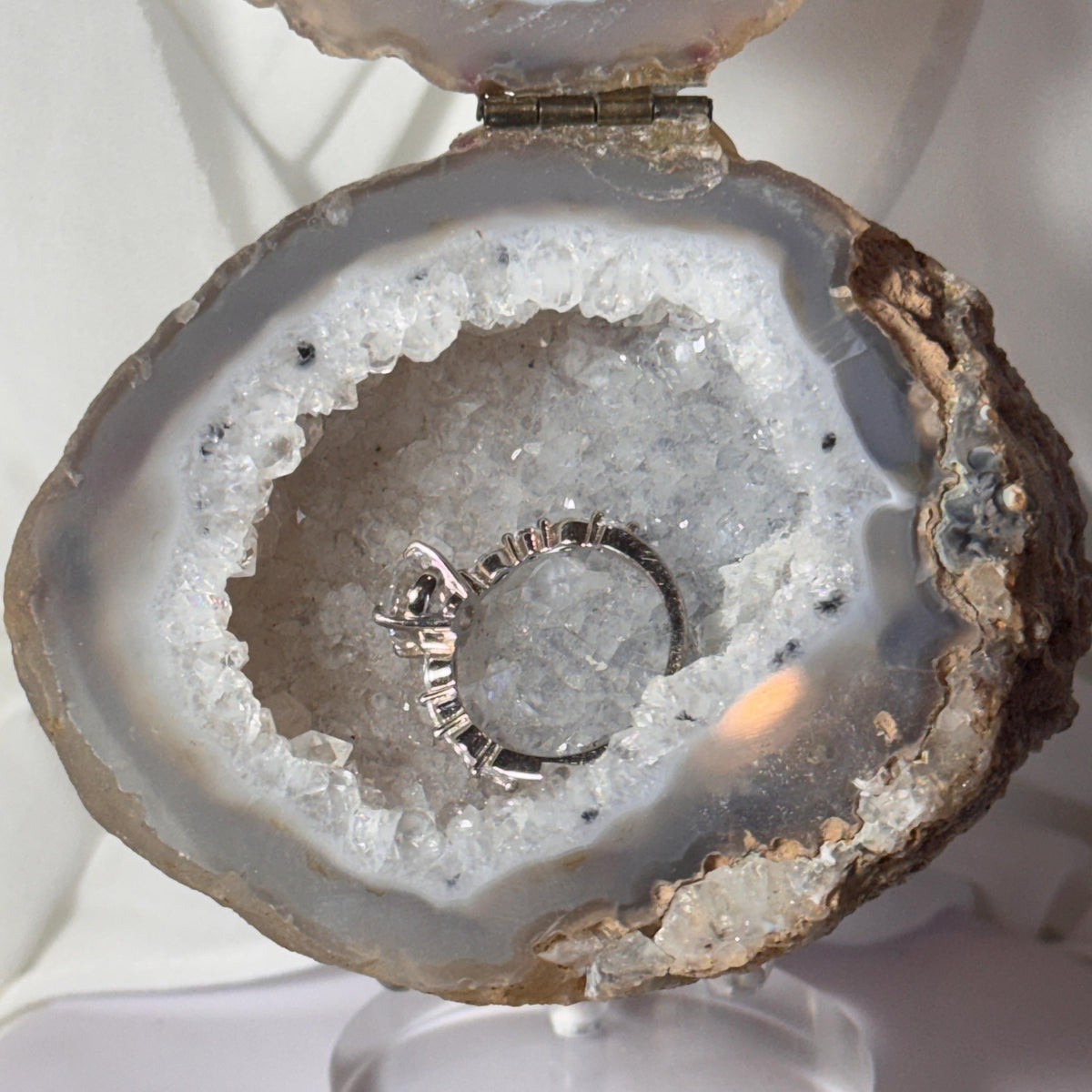[shopname] - One-of-a-Kind Druzy Geode Ring Box — Natural Brazilian Agate Proposal Keepsake, rock decor