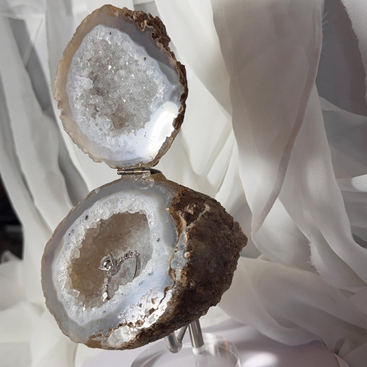 [shopname] - One-of-a-Kind Druzy Geode Ring Box — Natural Brazilian Agate Proposal Keepsake, rock decor