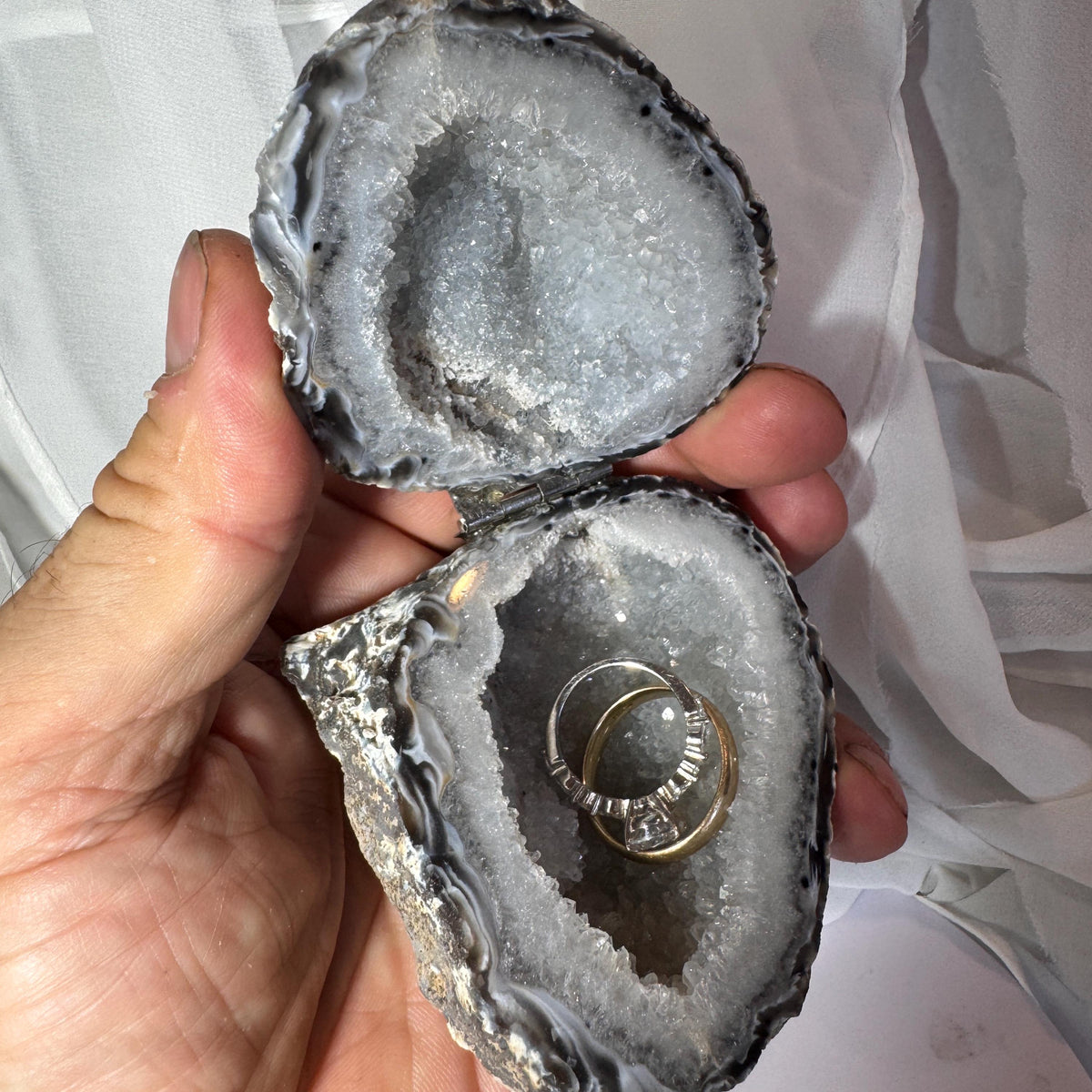 [shopname] - One-of-a-Kind Druzy Geode Ring Box — Natural Brazilian Agate Proposal Keepsake, rock decor