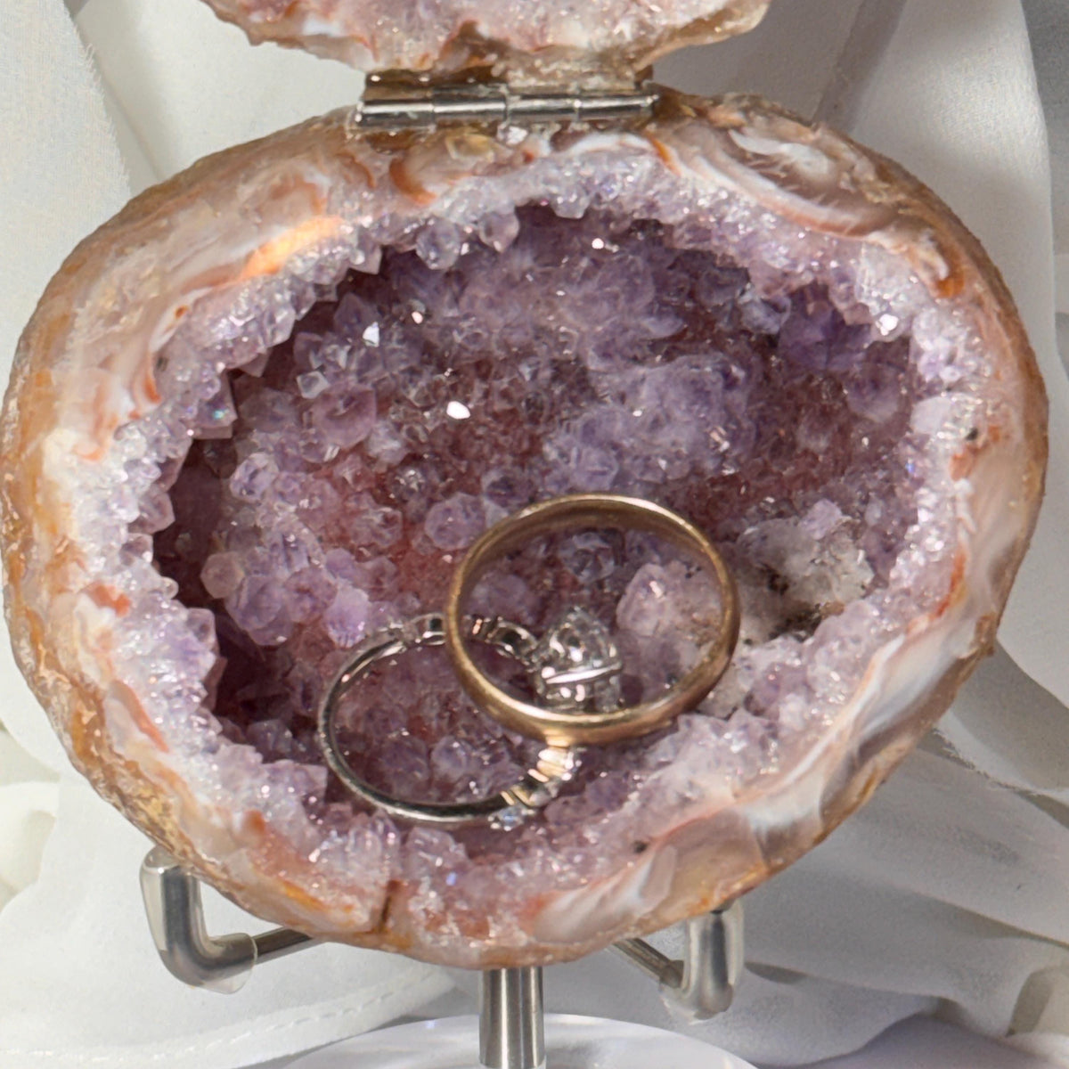 [shopname] - One-of-a-Kind Amethyst Druzy Geode Ring Box — Natural Brazilian Agate Proposal Keepsake, rock decor