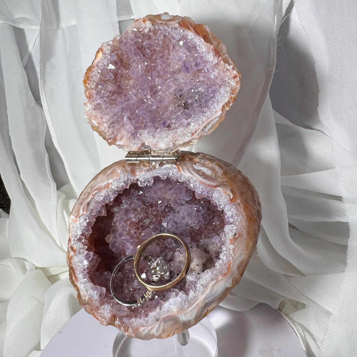 [shopname] - One-of-a-Kind Amethyst Druzy Geode Ring Box — Natural Brazilian Agate Proposal Keepsake, rock decor