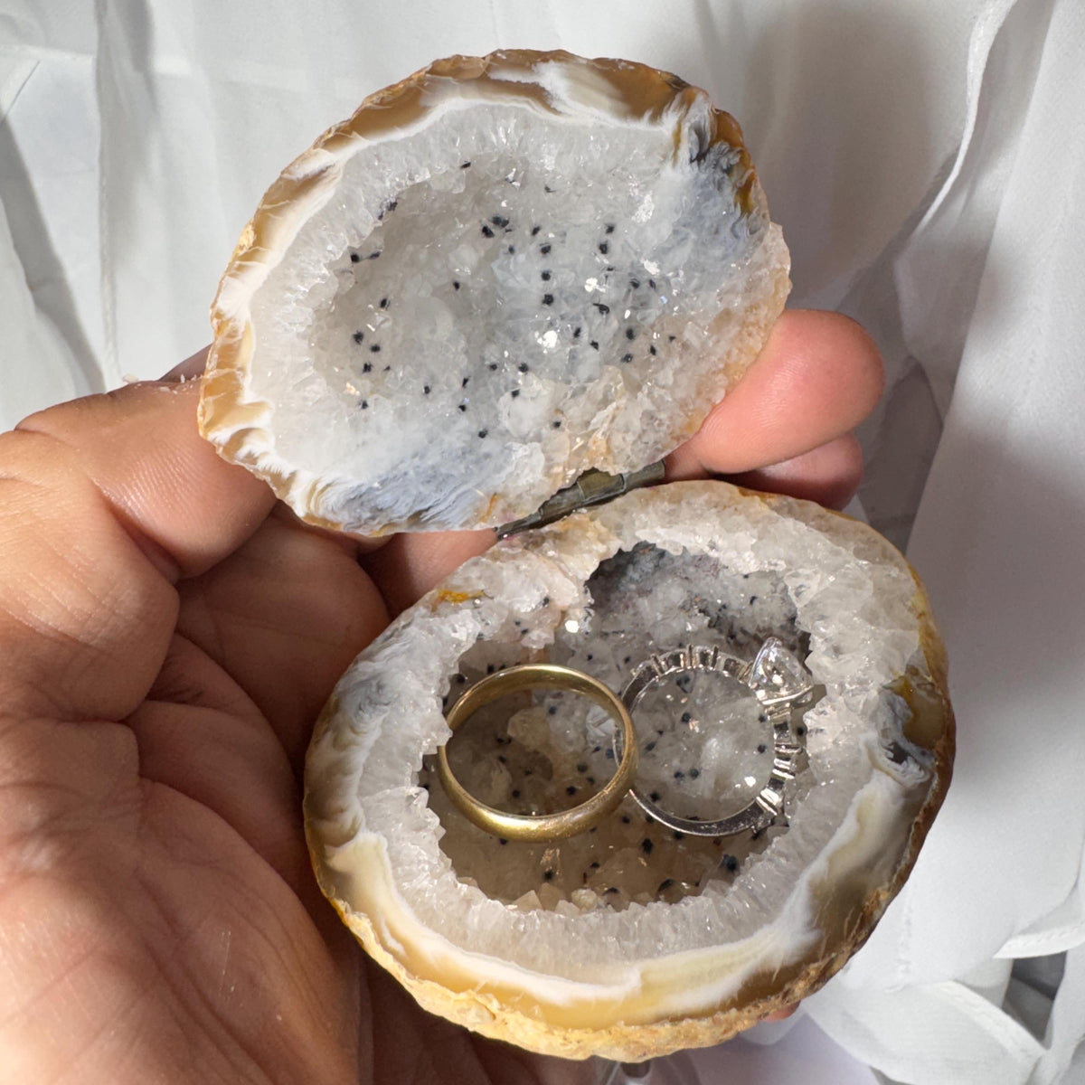 [shopname] - One-of-a-Kind Druzy Geode Ring Box — Natural Brazilian Agate Proposal Keepsake, rock decor