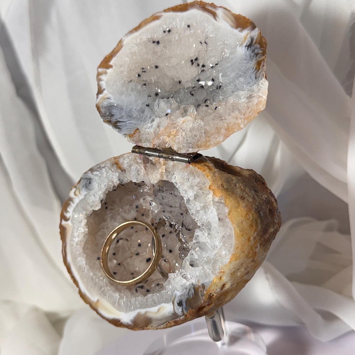 [shopname] - One-of-a-Kind Druzy Geode Ring Box — Natural Brazilian Agate Proposal Keepsake, rock decor