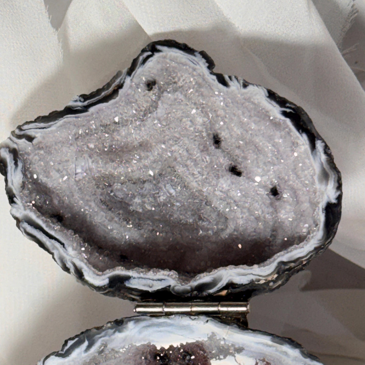 [shopname] - Brazilian Geode Ring Box with Sparkling Druzy Crystal Interior — Natural Agate Proposal Box, rock decor