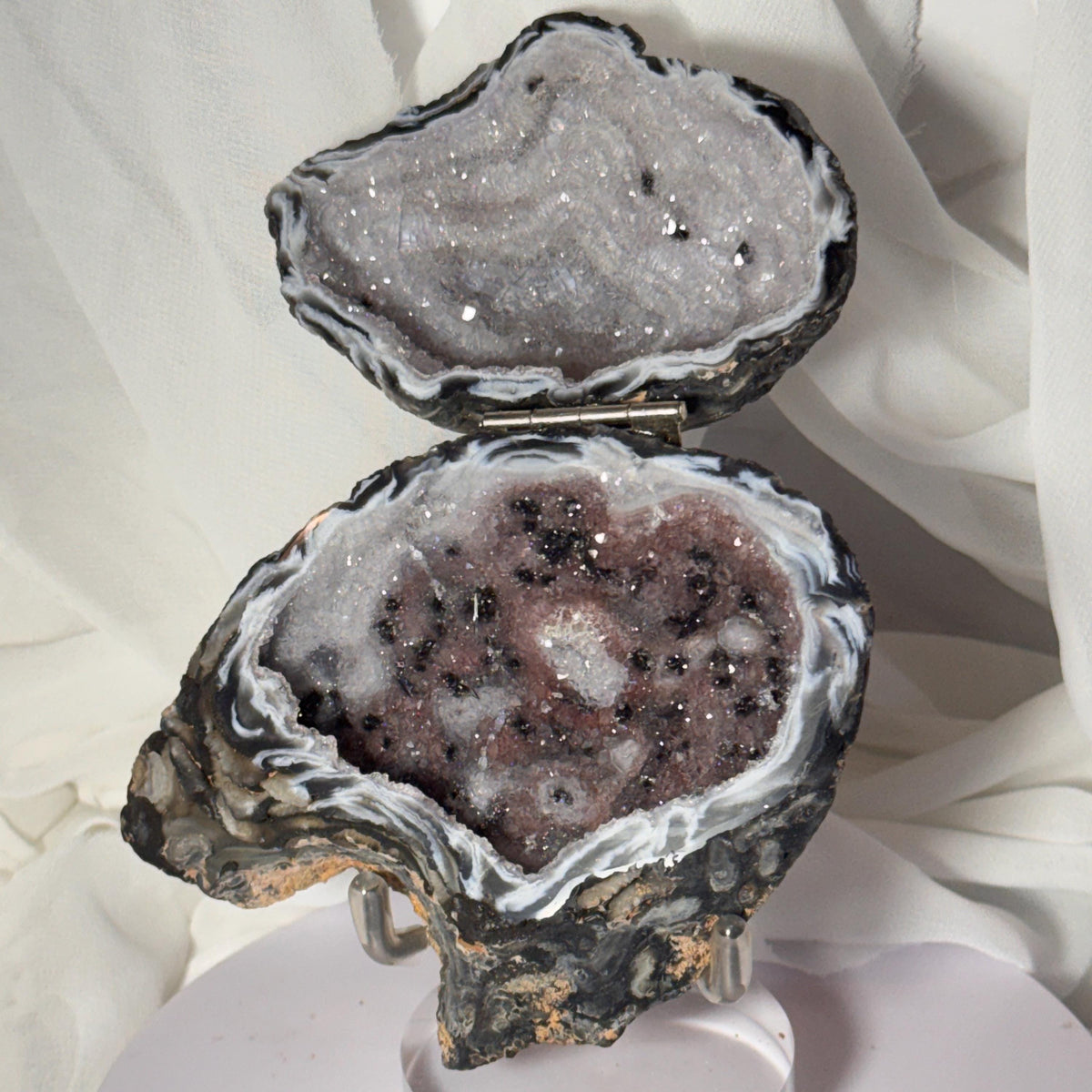 [shopname] - Brazilian Geode Ring Box with Sparkling Druzy Crystal Interior — Natural Agate Proposal Box, rock decor