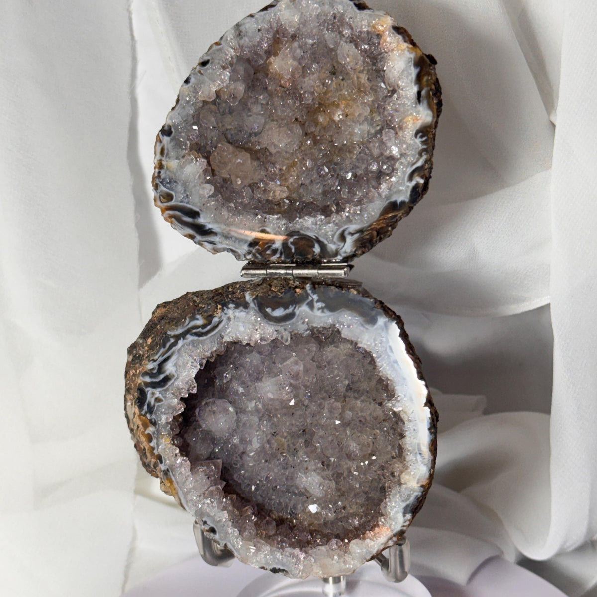 [shopname] - Brazilian Geode Ring Box with Sparkling Druzy Crystal Interior — Natural Agate Proposal Box, rock decor