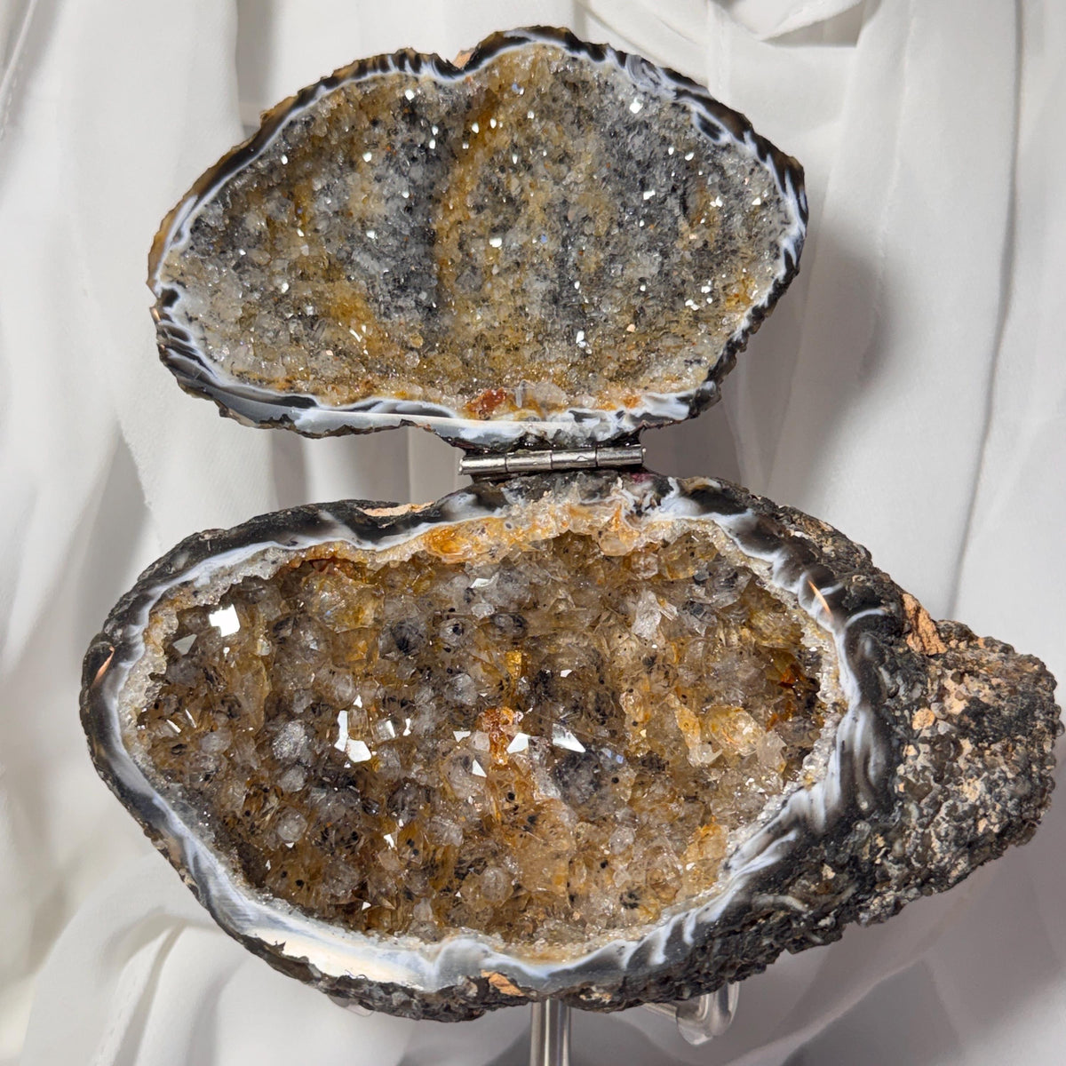 [shopname] - One-of-a-Kind Citrine Druzy Geode Ring Box — Natural Brazilian Agate Proposal Keepsake, rock decor
