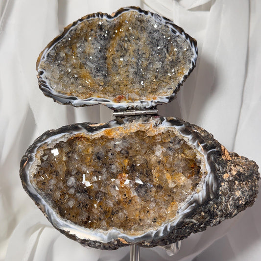 [shopname] - One-of-a-Kind Citrine Druzy Geode Ring Box — Natural Brazilian Agate Proposal Keepsake, rock decor