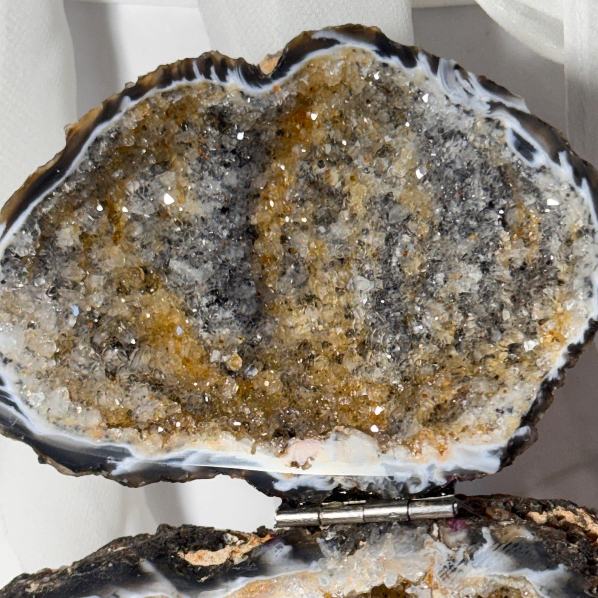 [shopname] - One-of-a-Kind Citrine Druzy Geode Ring Box — Natural Brazilian Agate Proposal Keepsake, rock decor