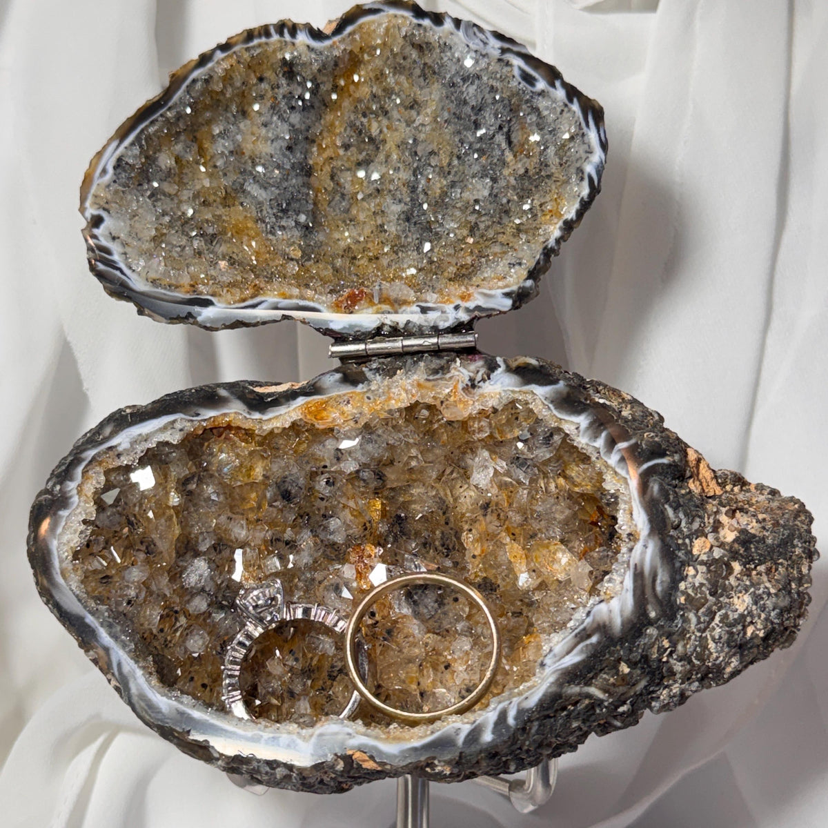 [shopname] - One-of-a-Kind Citrine Druzy Geode Ring Box — Natural Brazilian Agate Proposal Keepsake, rock decor