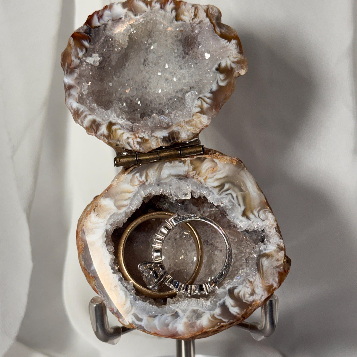 [shopname] - One-of-a-Kind Druzy Geode Ring Box — Natural Brazilian Agate Proposal Keepsake, rock decor
