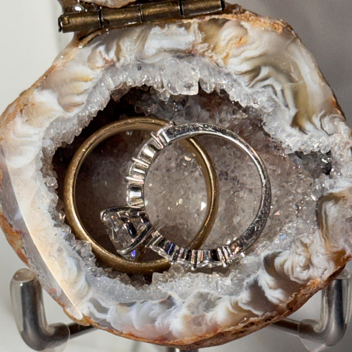 [shopname] - One-of-a-Kind Druzy Geode Ring Box — Natural Brazilian Agate Proposal Keepsake, rock decor