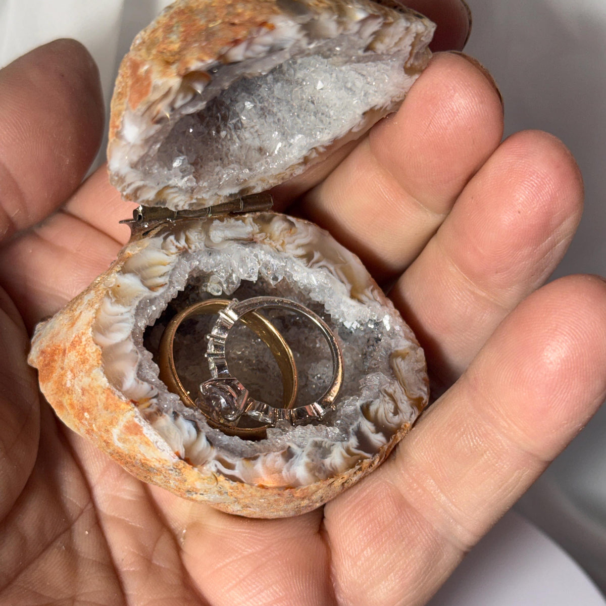[shopname] - One-of-a-Kind Druzy Geode Ring Box — Natural Brazilian Agate Proposal Keepsake, rock decor