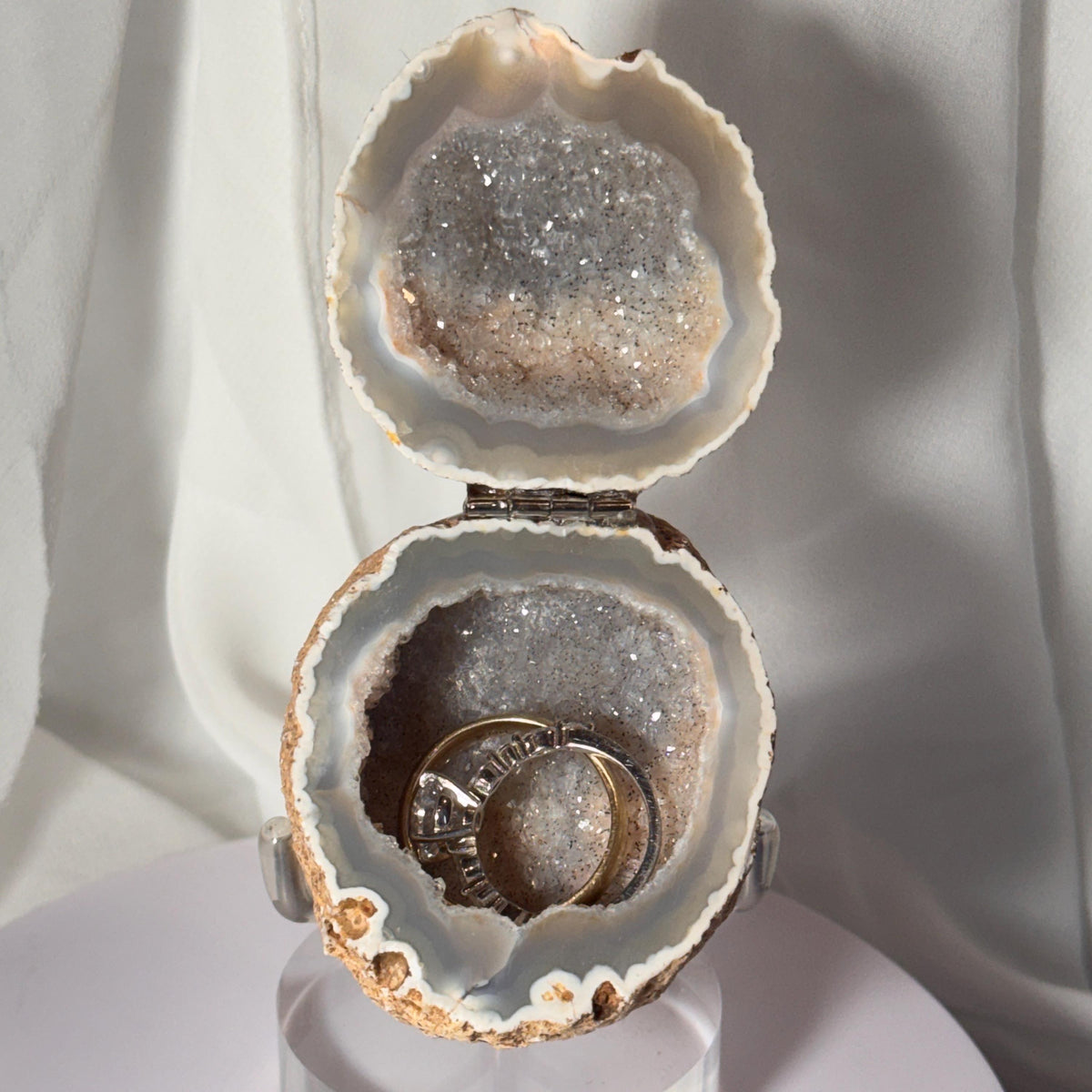 [shopname] - One-of-a-Kind Druzy Geode Ring Box — Natural Brazilian Agate Proposal Keepsake, rock decor