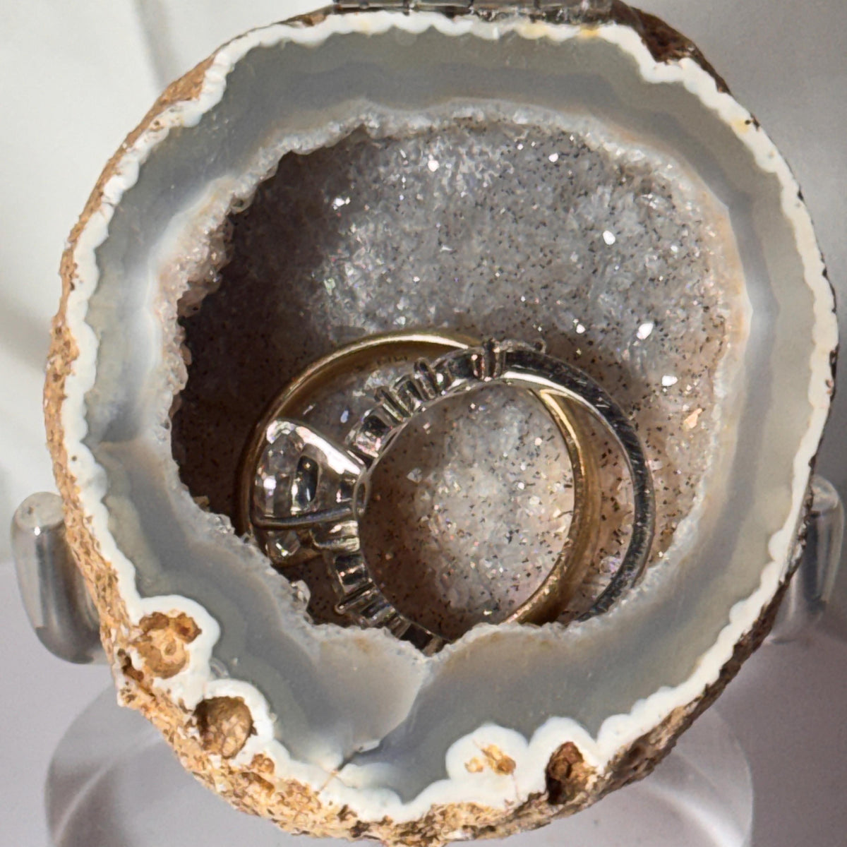 [shopname] - One-of-a-Kind Druzy Geode Ring Box — Natural Brazilian Agate Proposal Keepsake, rock decor